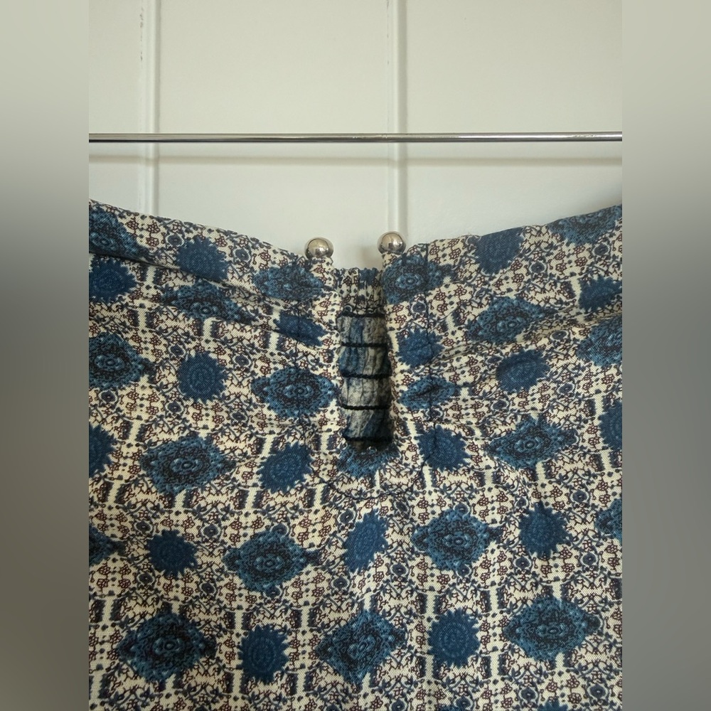 En Crème Boho Strapless Maxi Dress Blue Beige Paisley Geometric Print Small - Picture 3 of 7